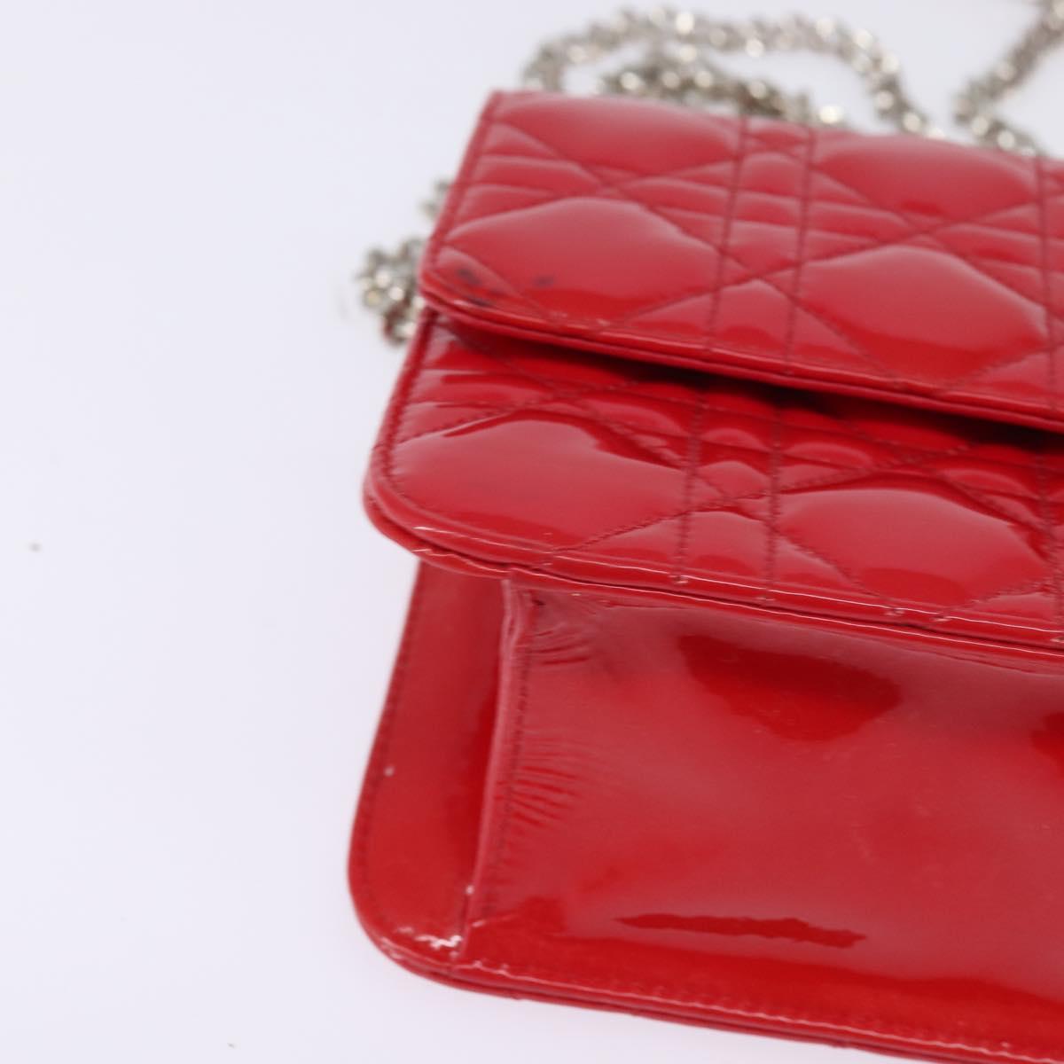 Christian Dior Canage Chain Shoulder Bag Enamel Red Silver Auth 144835
