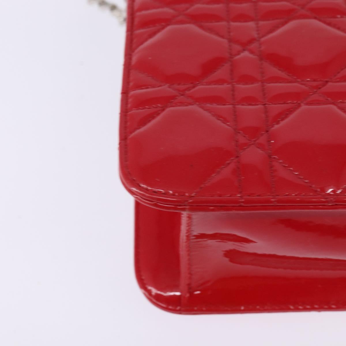 Christian Dior Canage Chain Shoulder Bag Enamel Red Silver Auth 144835