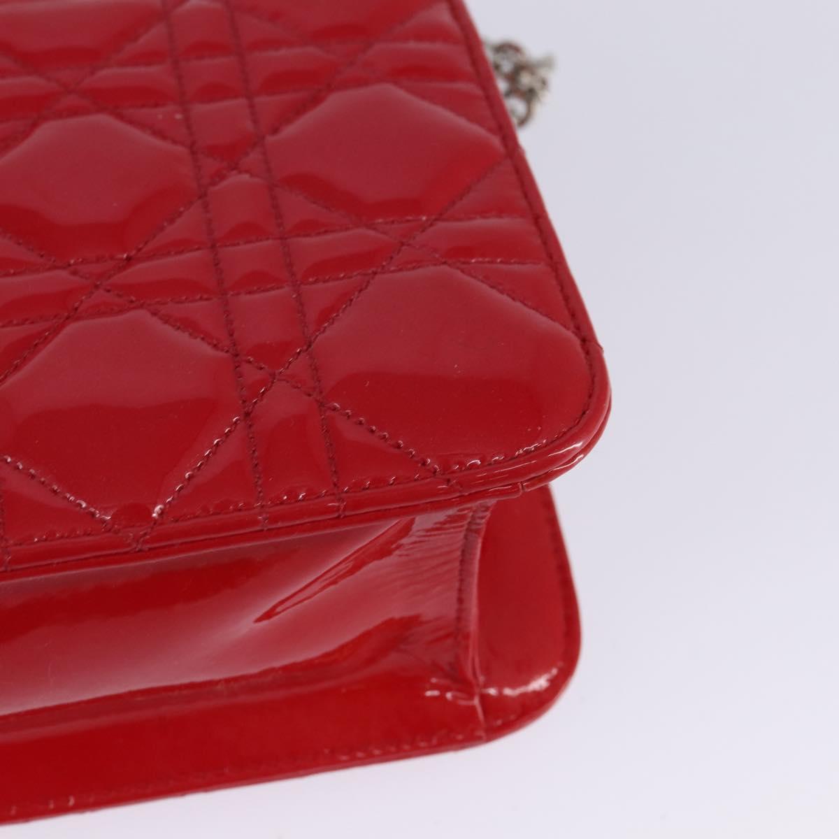 Christian Dior Canage Chain Shoulder Bag Enamel Red Silver Auth 144835