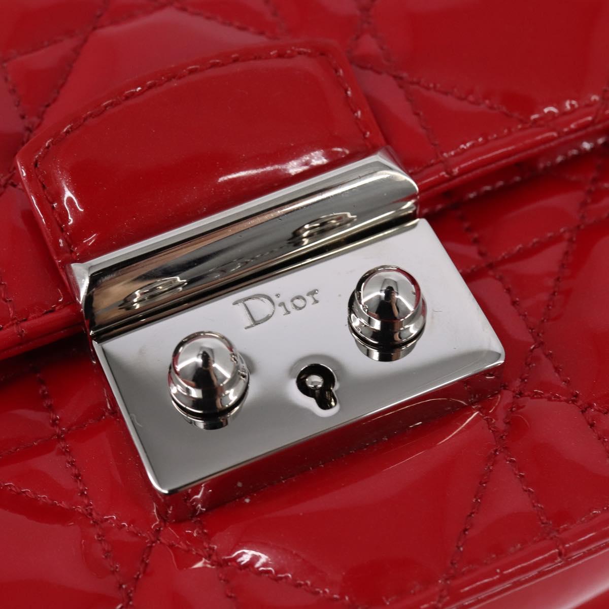 Christian Dior Canage Chain Shoulder Bag Enamel Red Silver Auth 144835