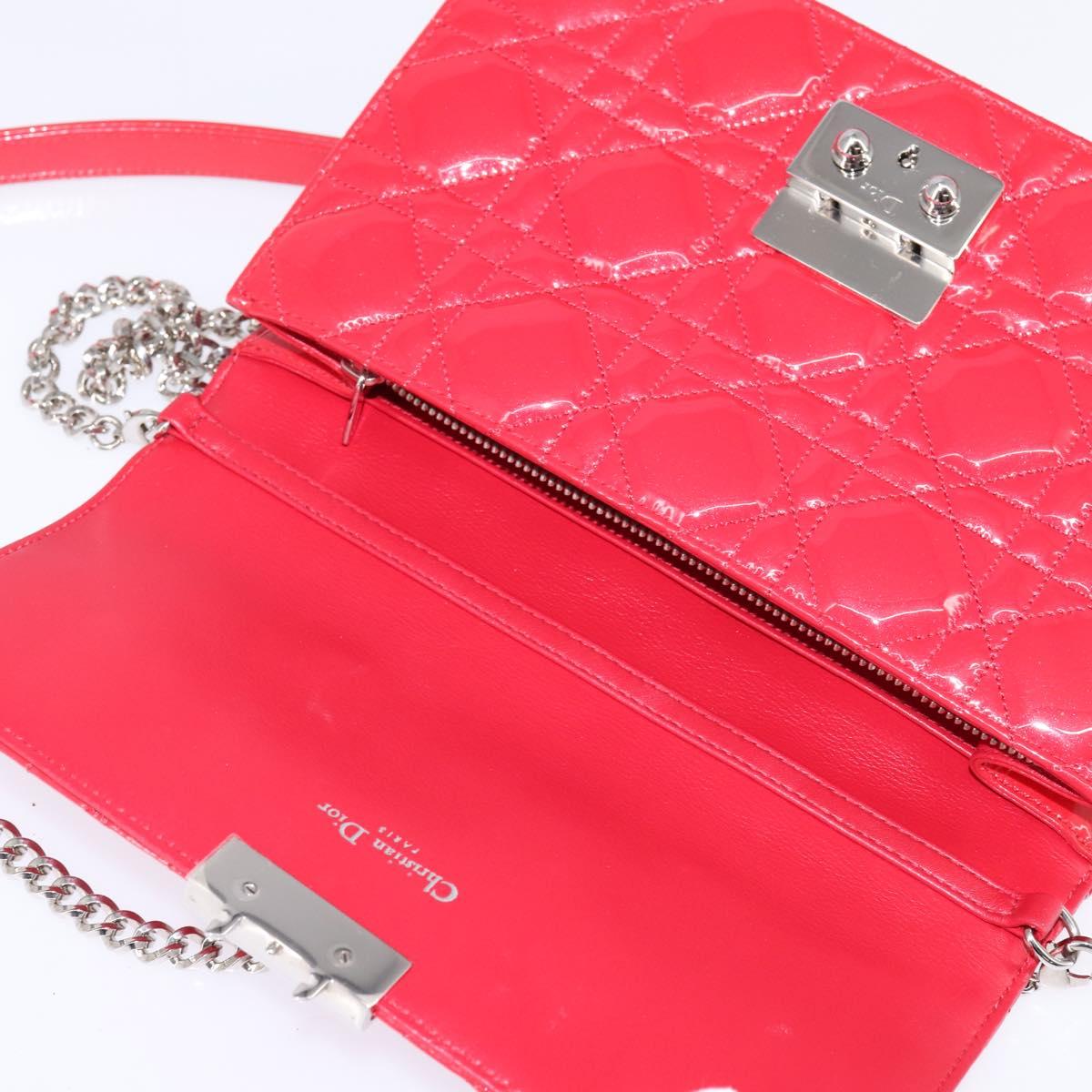 Christian Dior Canage Chain Shoulder Bag Enamel Red Silver Auth 144835