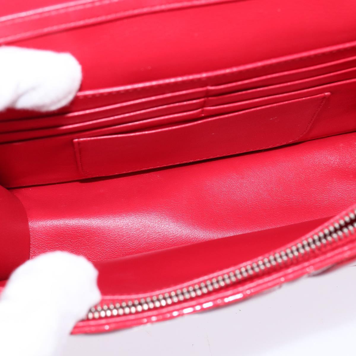 Christian Dior Canage Chain Shoulder Bag Enamel Red Silver Auth 144835