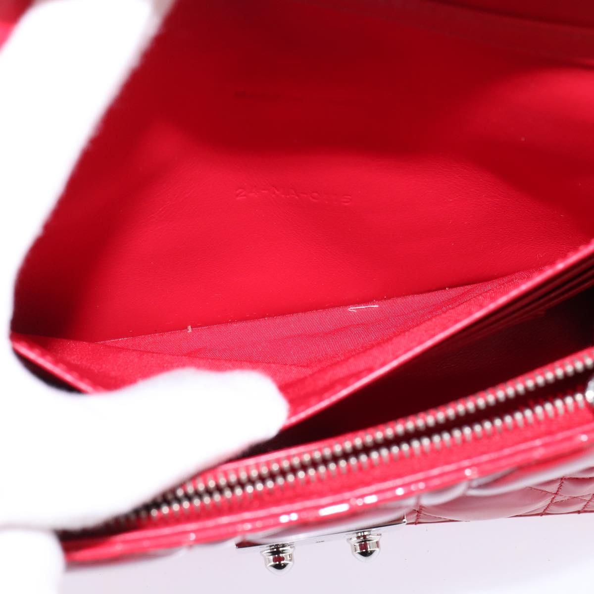 Christian Dior Canage Chain Shoulder Bag Enamel Red Silver Auth 144835