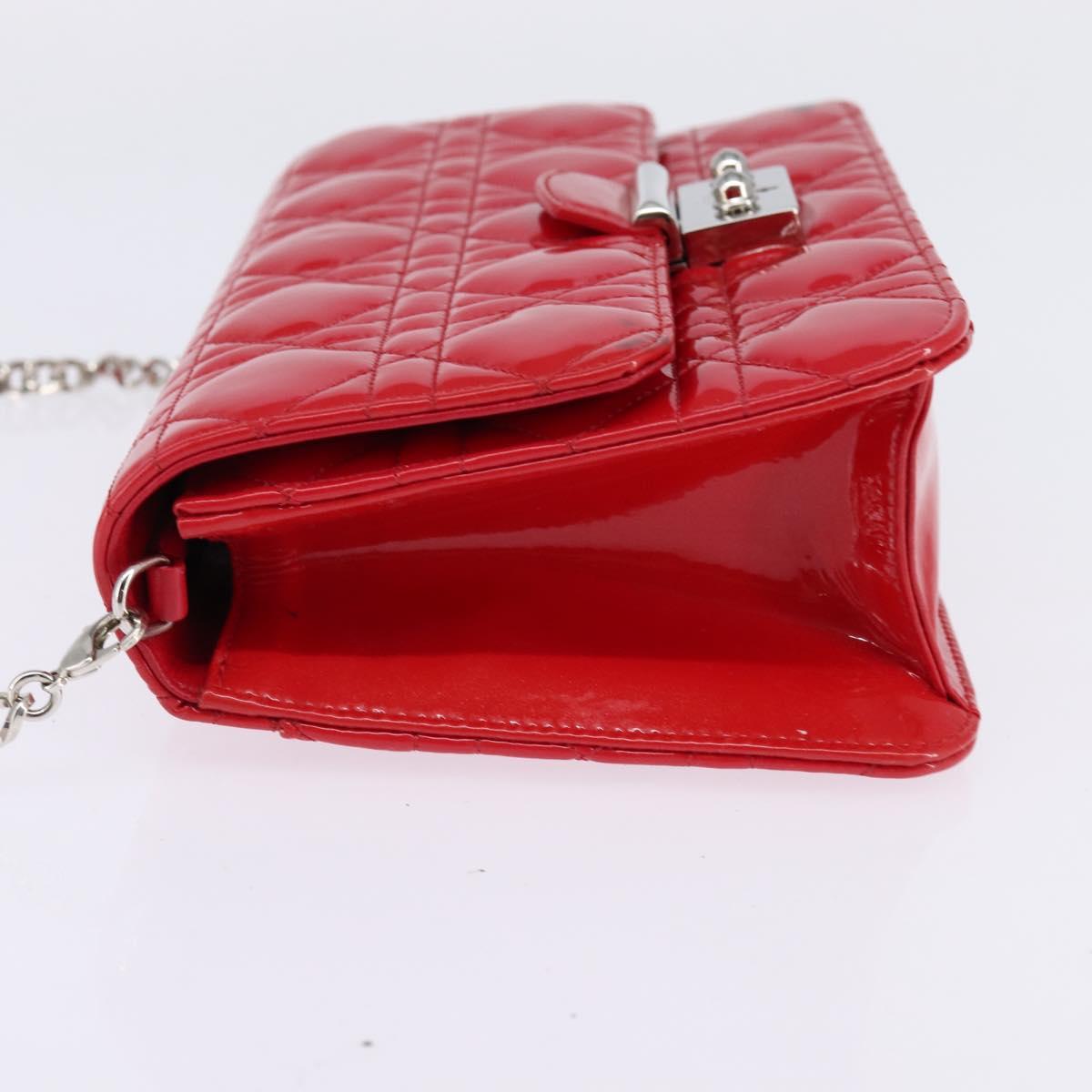 Christian Dior Canage Chain Shoulder Bag Enamel Red Silver Auth 144835