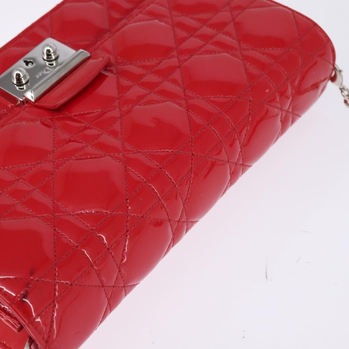 Christian Dior Canage Chain Shoulder Bag Enamel Red Silver Auth 144835