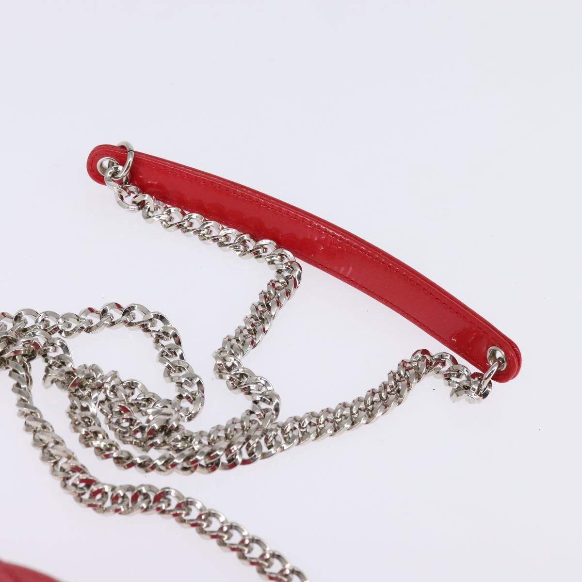 Christian Dior Canage Chain Shoulder Bag Enamel Red Silver Auth 144835