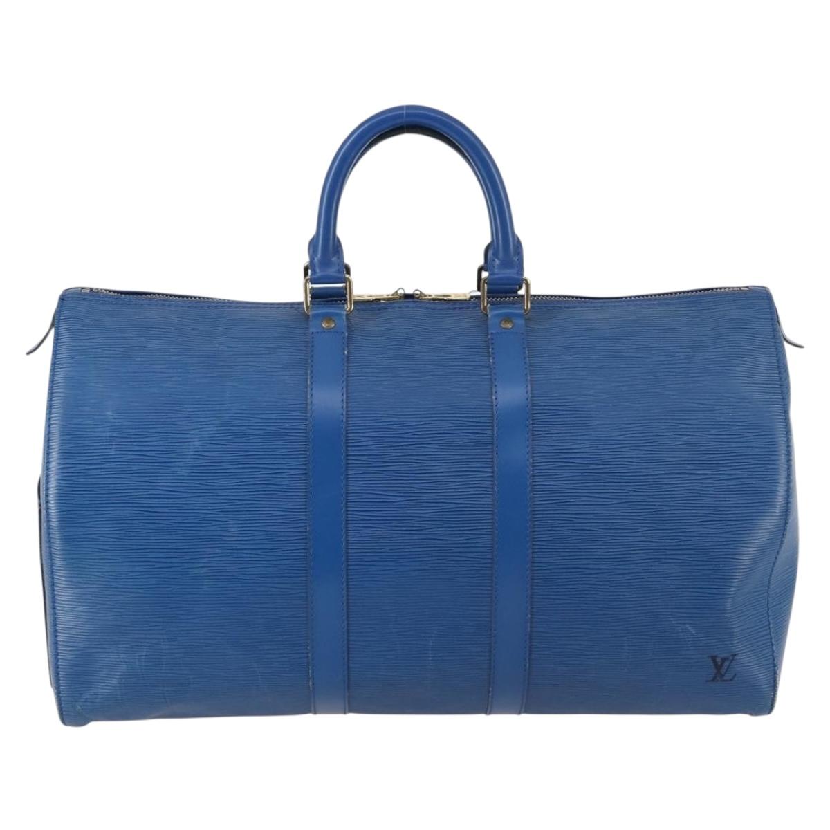 LOUIS VUITTON Epi Keepall 45 Boston Bag Blue M42975 LV Auth 144867