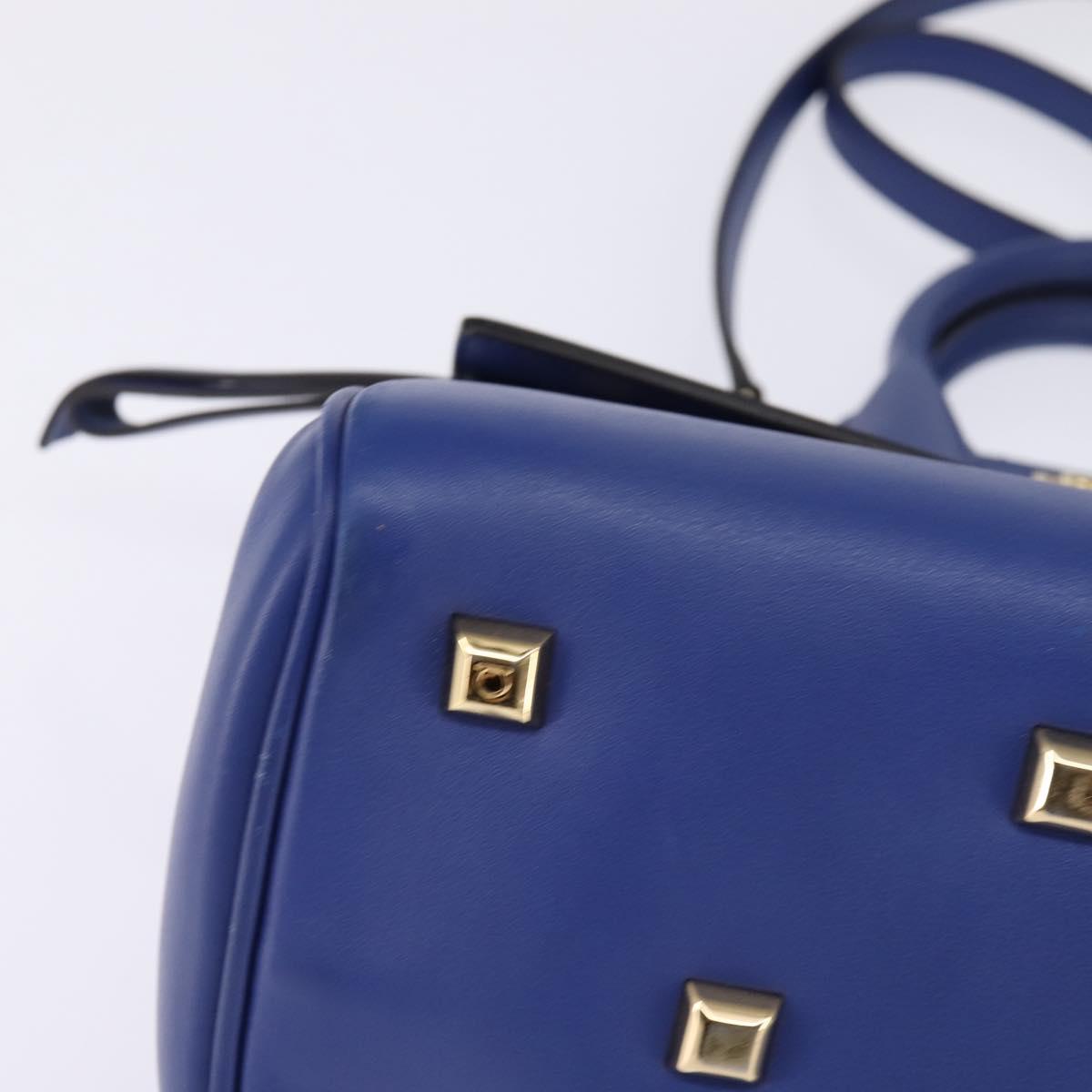 Salvatore Ferragamo Gancini Studio Hand Bag Leather 2way Blue Gold Auth 144870