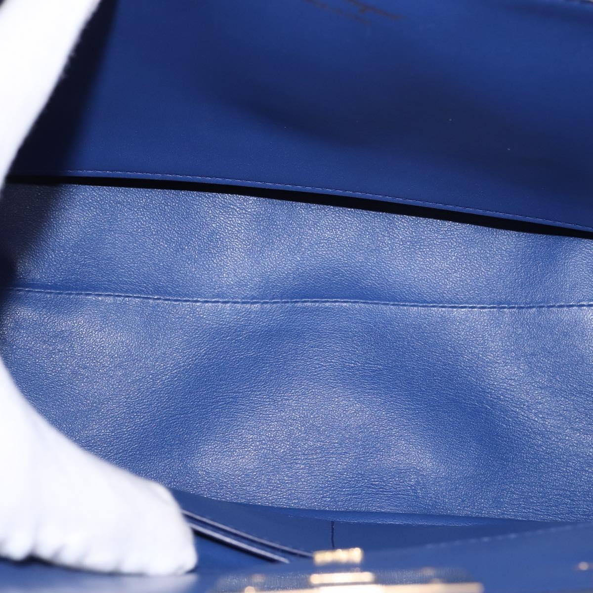 Salvatore Ferragamo Gancini Studio Hand Bag Leather 2way Blue Gold Auth 144870