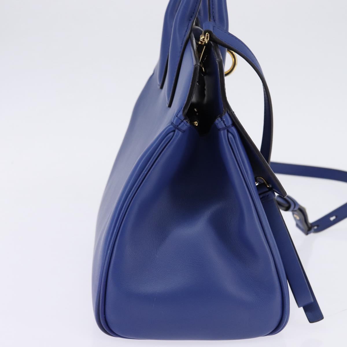 Salvatore Ferragamo Gancini Studio Hand Bag Leather 2way Blue Gold Auth 144870