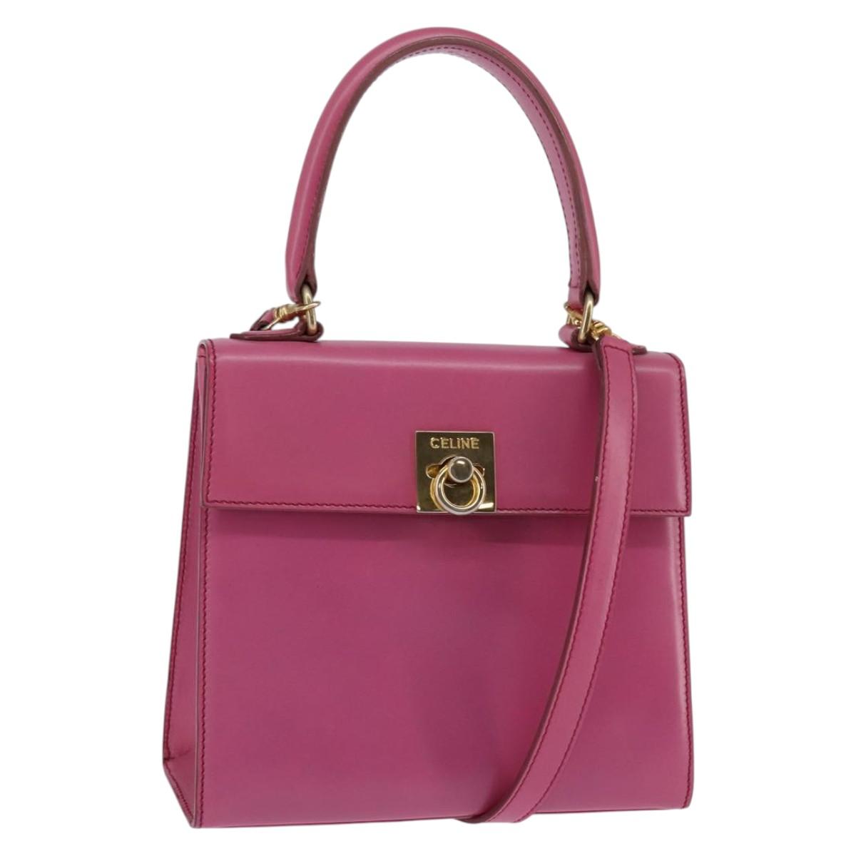 CELINE Hand Bag Leather 2way Pink Gold Auth 144871