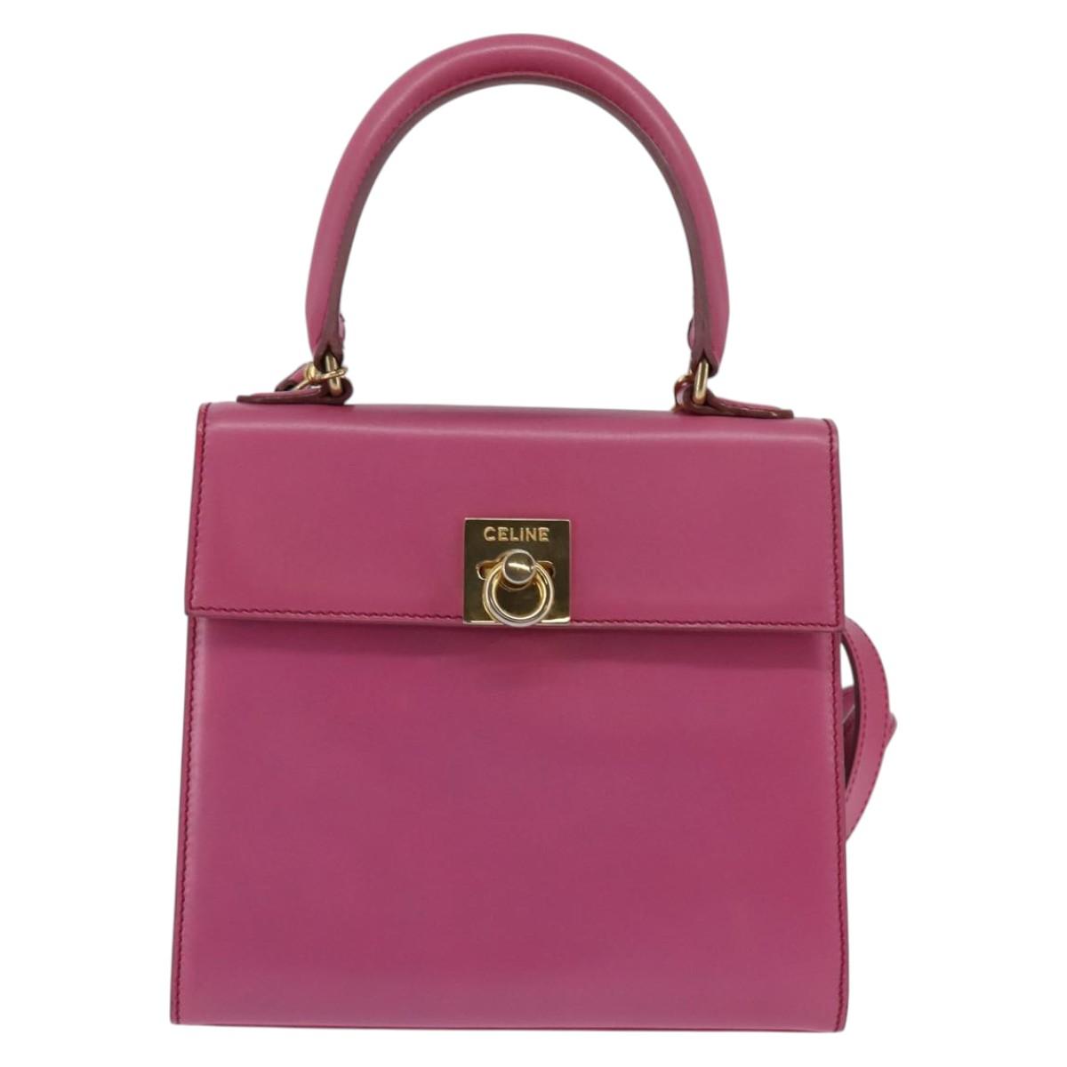 CELINE Hand Bag Leather 2way Pink Gold Auth 144871