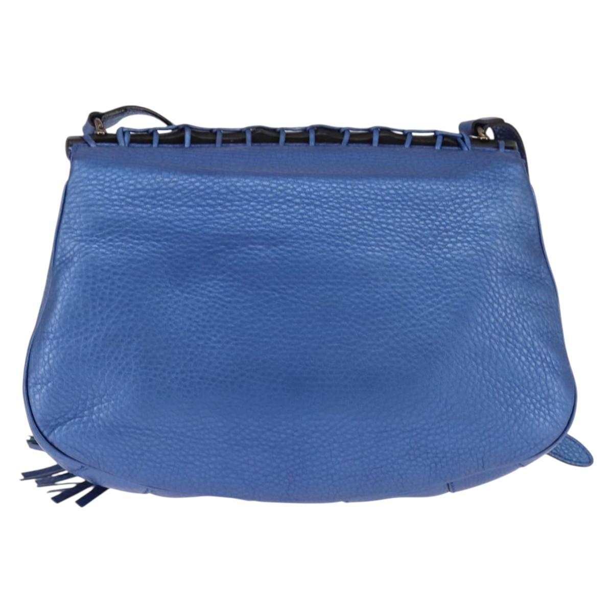 GUCCI Bamboo Shoulder Bag Leather Blue 0525040 347101 Auth 144873