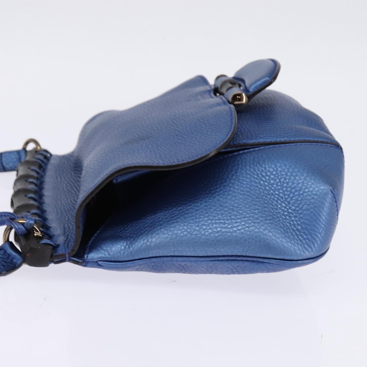 GUCCI Bamboo Shoulder Bag Leather Blue 0525040 347101 Auth 144873