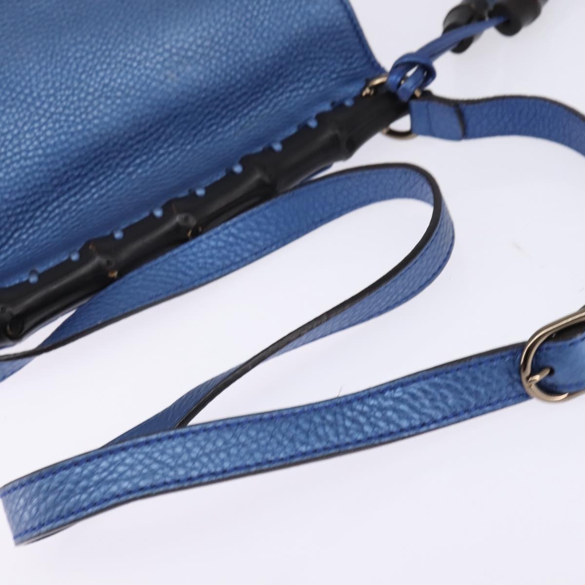 GUCCI Bamboo Shoulder Bag Leather Blue 0525040 347101 Auth 144873