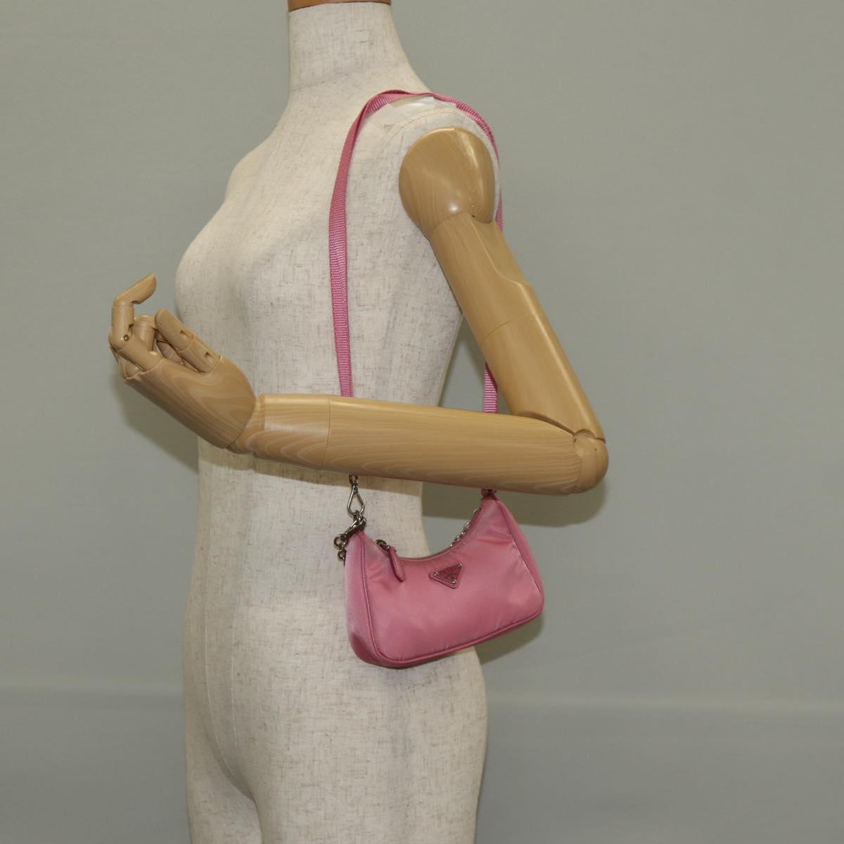 PRADA Shoulder Bag Nylon Pink Silver Auth 144876M