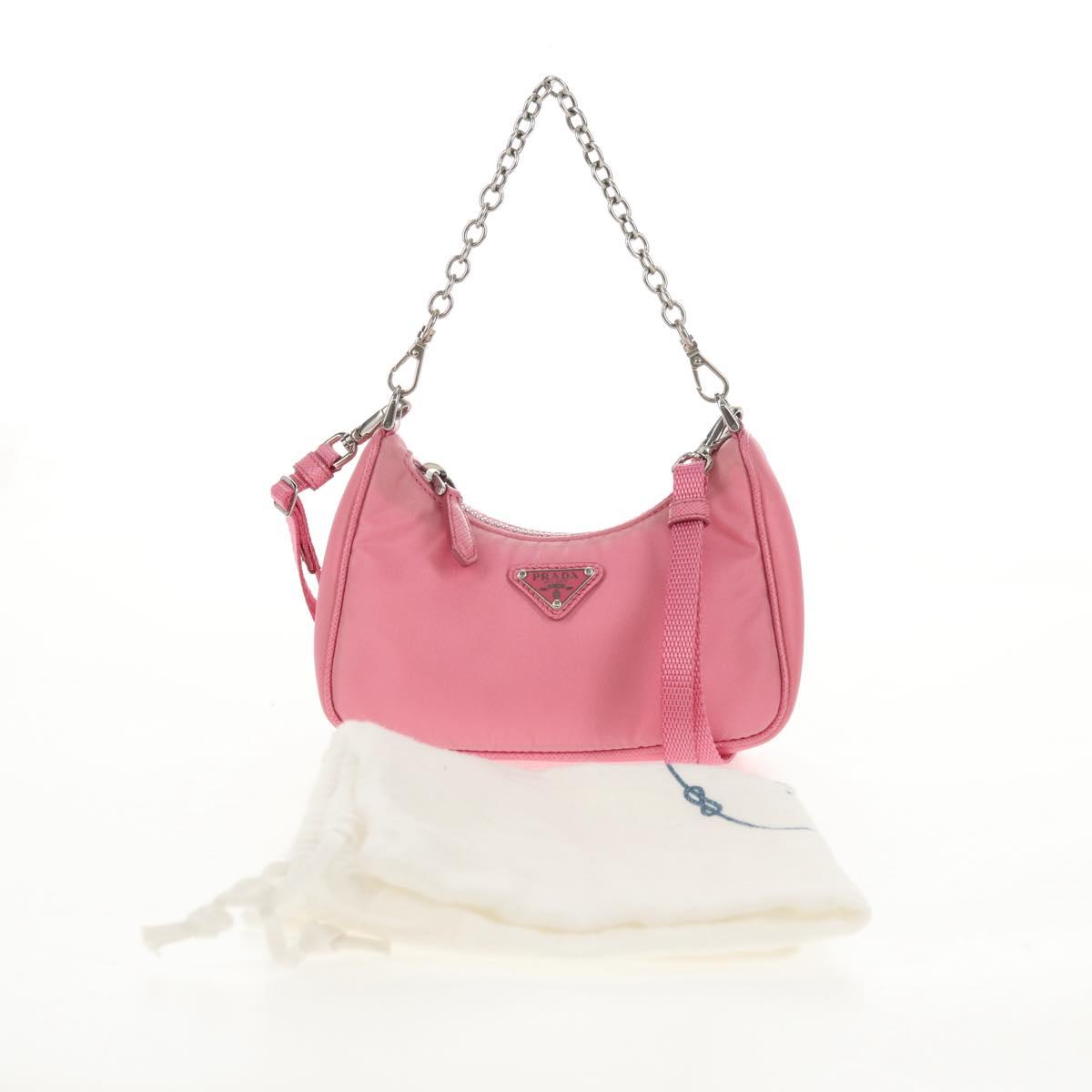 PRADA Shoulder Bag Nylon Pink Silver Auth 144876M