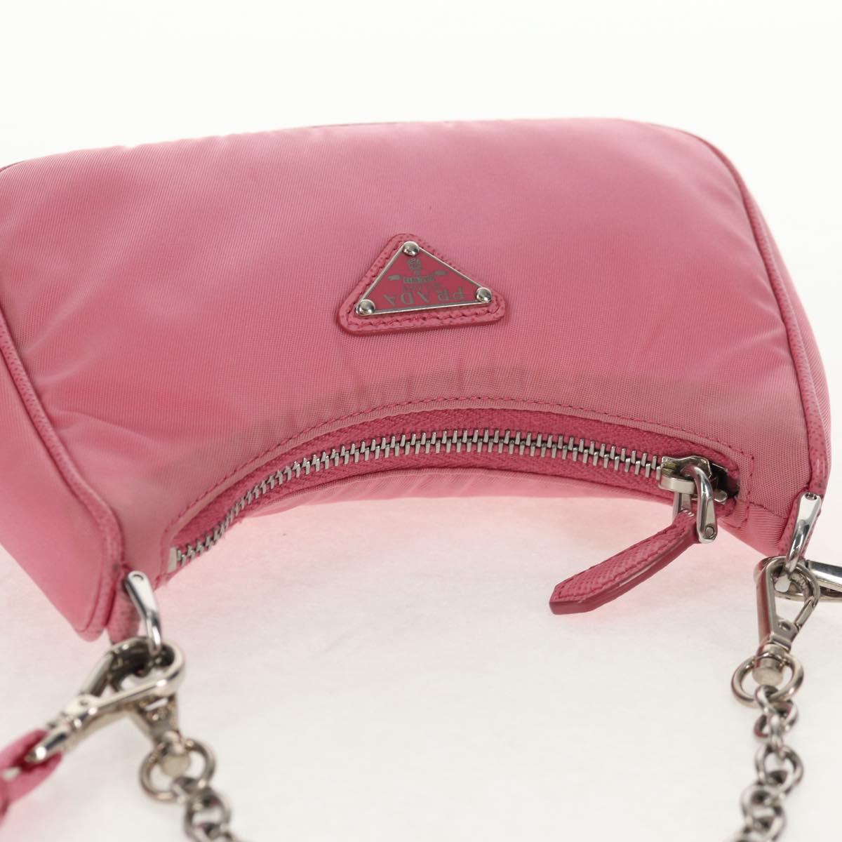 PRADA Shoulder Bag Nylon Pink Silver Auth 144876M