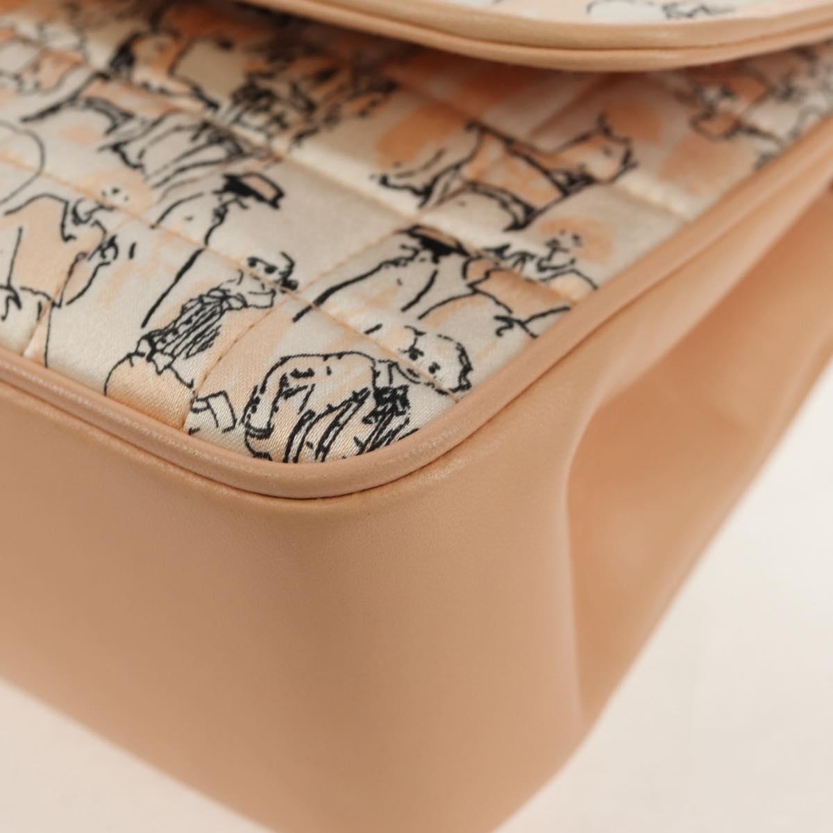 CHANEL Choco Bar Chain Shoulder Bag Silk Pink Gold CC Auth 144881SAV