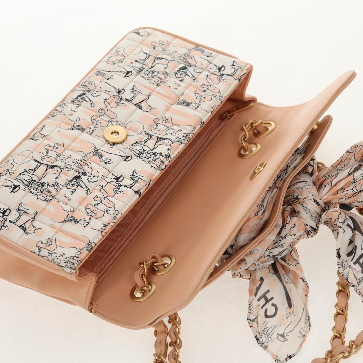 CHANEL Choco Bar Chain Shoulder Bag Silk Pink Gold CC Auth 144881SAV