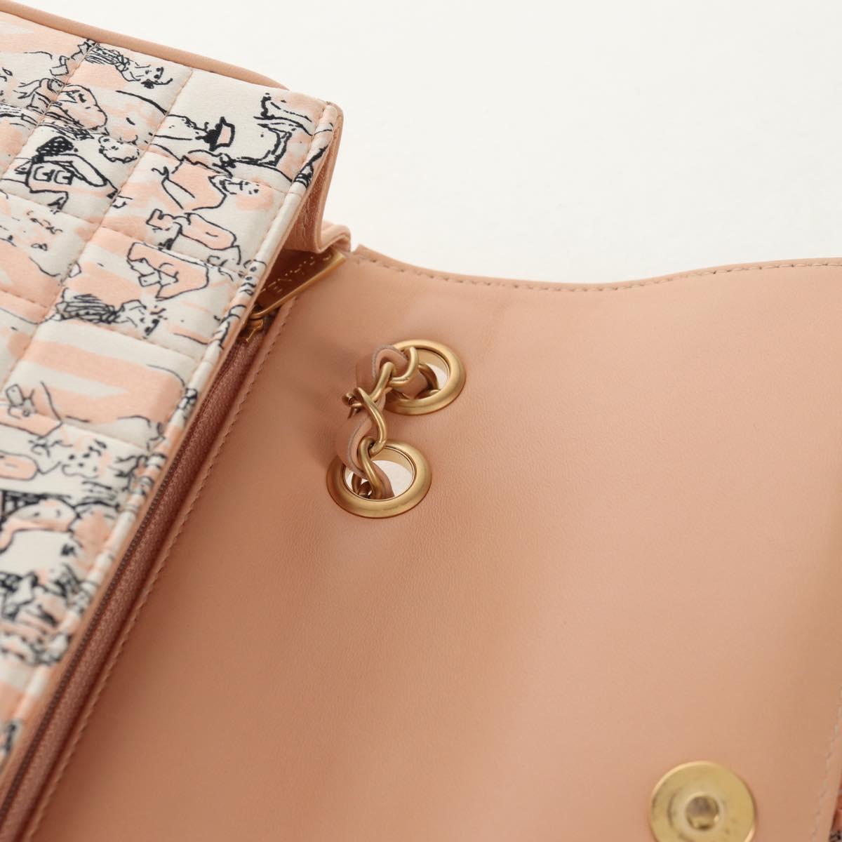 CHANEL Choco Bar Chain Shoulder Bag Silk Pink Gold CC Auth 144881SAV