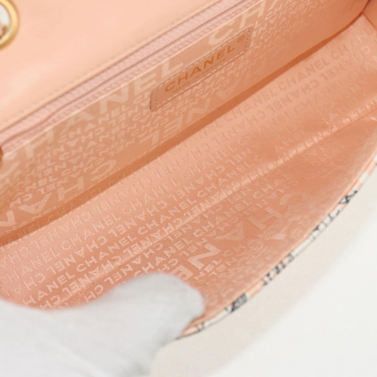 CHANEL Choco Bar Chain Shoulder Bag Silk Pink Gold CC Auth 144881SAV