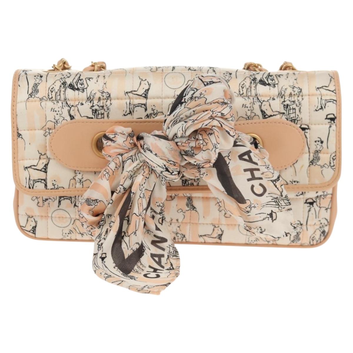 CHANEL Choco Bar Chain Shoulder Bag Silk Pink Gold CC Auth 144881SAV