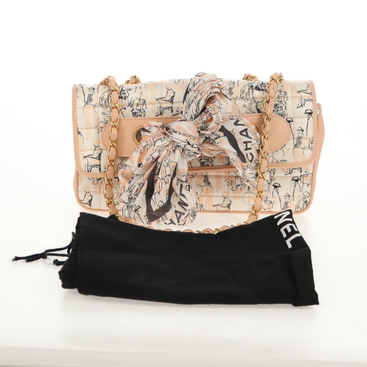 CHANEL Choco Bar Chain Shoulder Bag Silk Pink Gold CC Auth 144881SAV