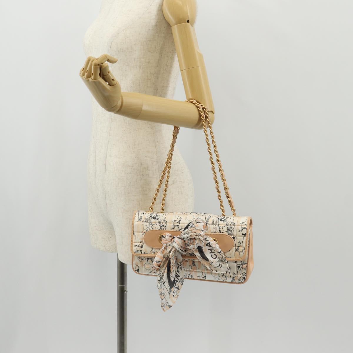 CHANEL Choco Bar Chain Shoulder Bag Silk Pink Gold CC Auth 144881SAV