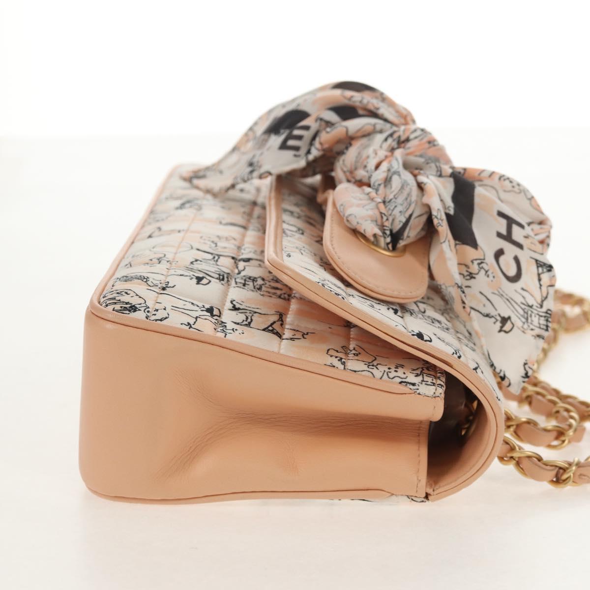 CHANEL Choco Bar Chain Shoulder Bag Silk Pink Gold CC Auth 144881SAV