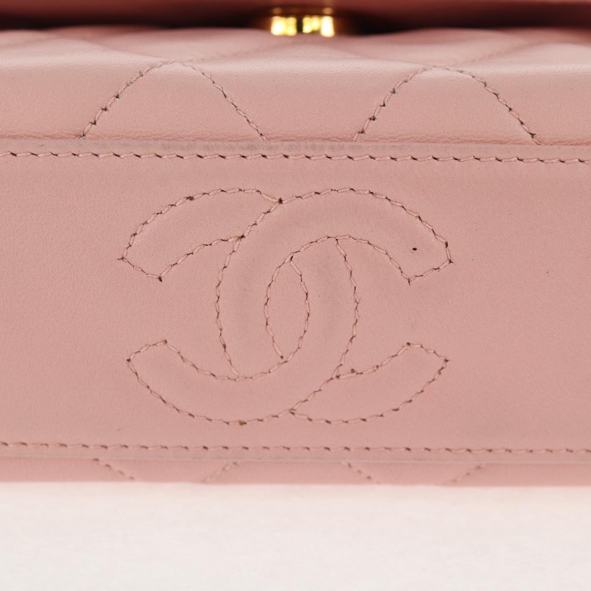 CHANEL Matelasse Camellia Chain Shoulder Bag Leather Pink Gold CC Auth 144882V