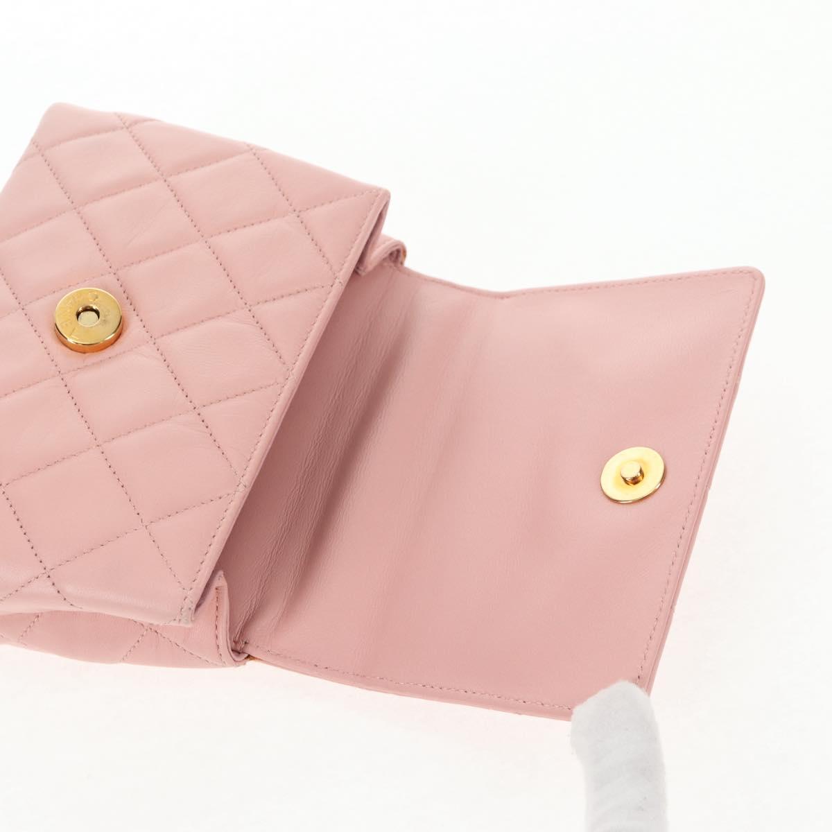 CHANEL Matelasse Camellia Chain Shoulder Bag Leather Pink Gold CC Auth 144882V