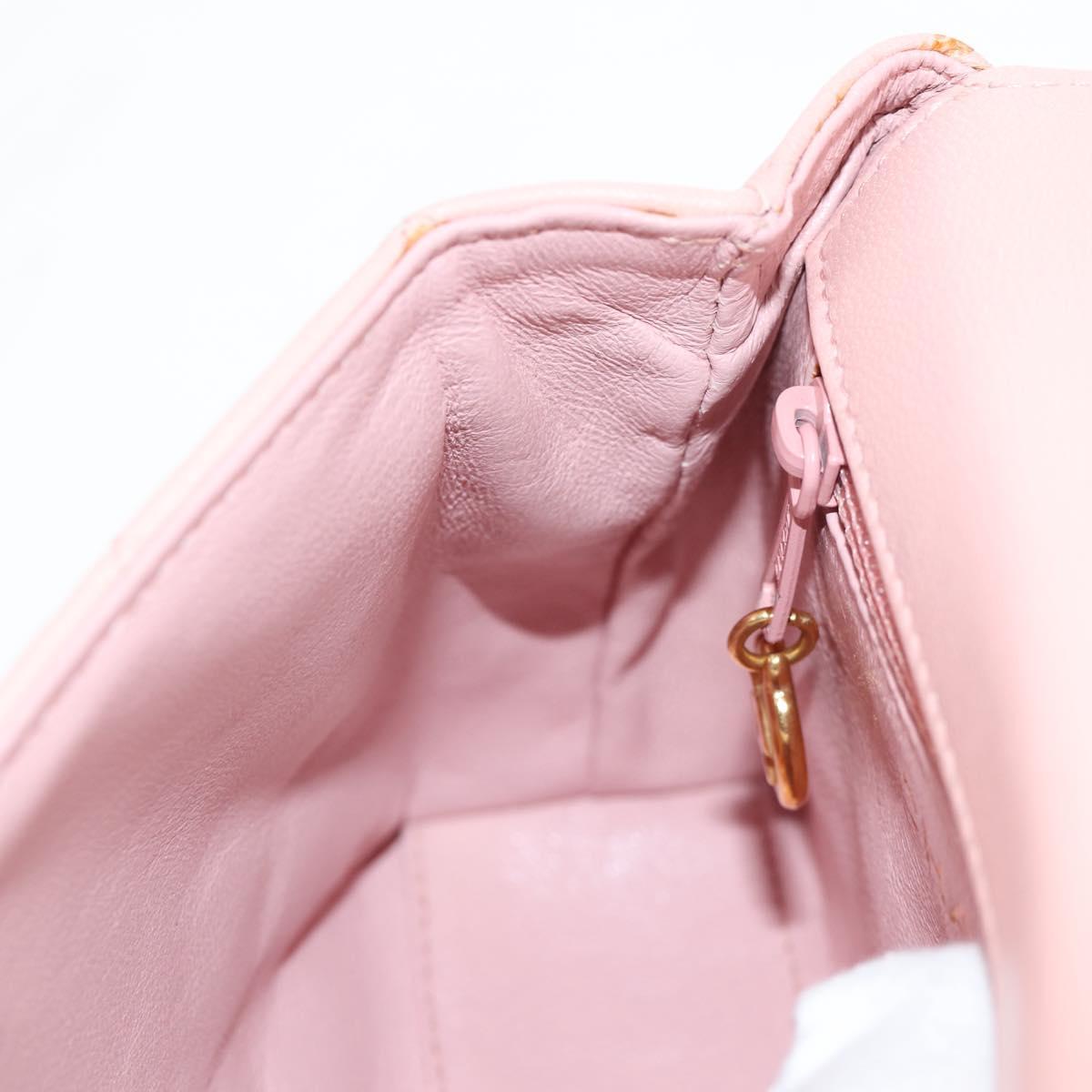 CHANEL Matelasse Camellia Chain Shoulder Bag Leather Pink Gold CC Auth 144882V