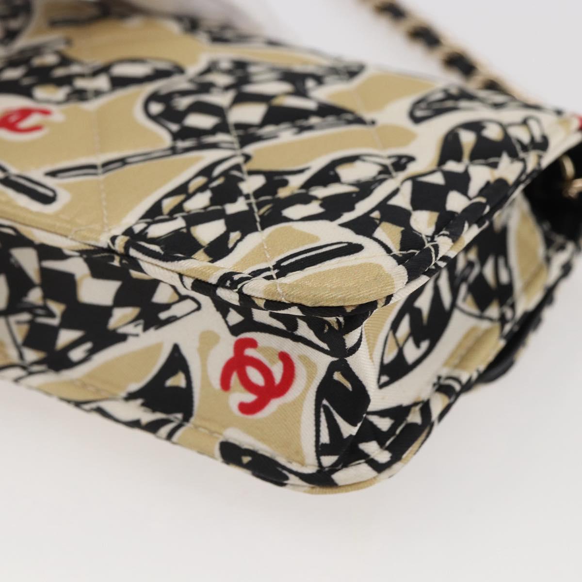 CHANEL Matelasse Checkered Flag Chain Shoulder Pouch Nylon Gold CC Auth 144883A