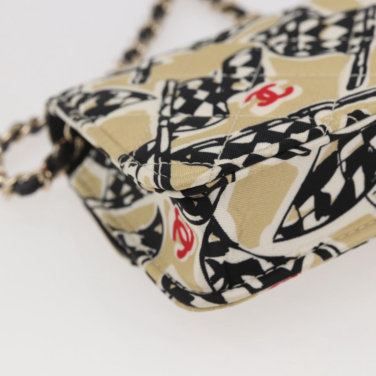 CHANEL Matelasse Checkered Flag Chain Shoulder Pouch Nylon Gold CC Auth 144883A
