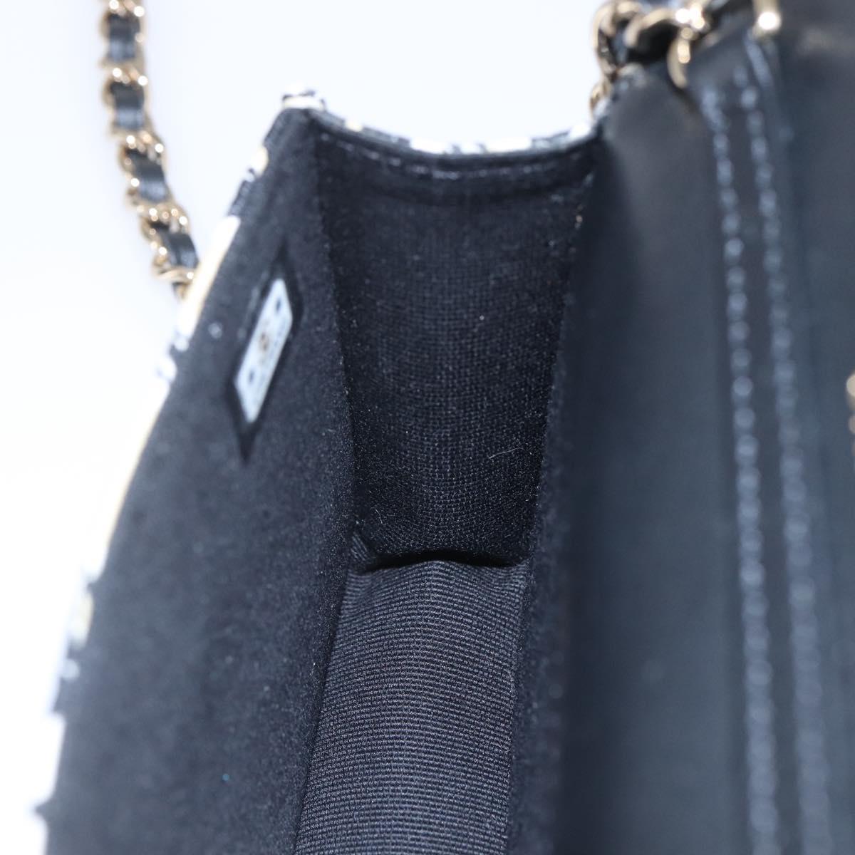 CHANEL Matelasse Checkered Flag Chain Shoulder Pouch Nylon Gold CC Auth 144883A