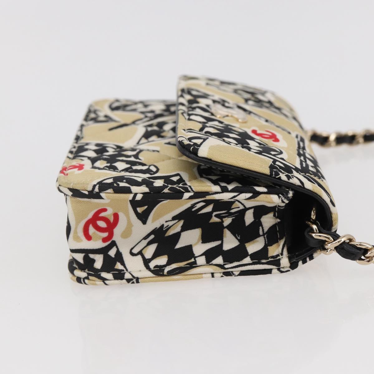 CHANEL Matelasse Checkered Flag Chain Shoulder Pouch Nylon Gold CC Auth 144883A
