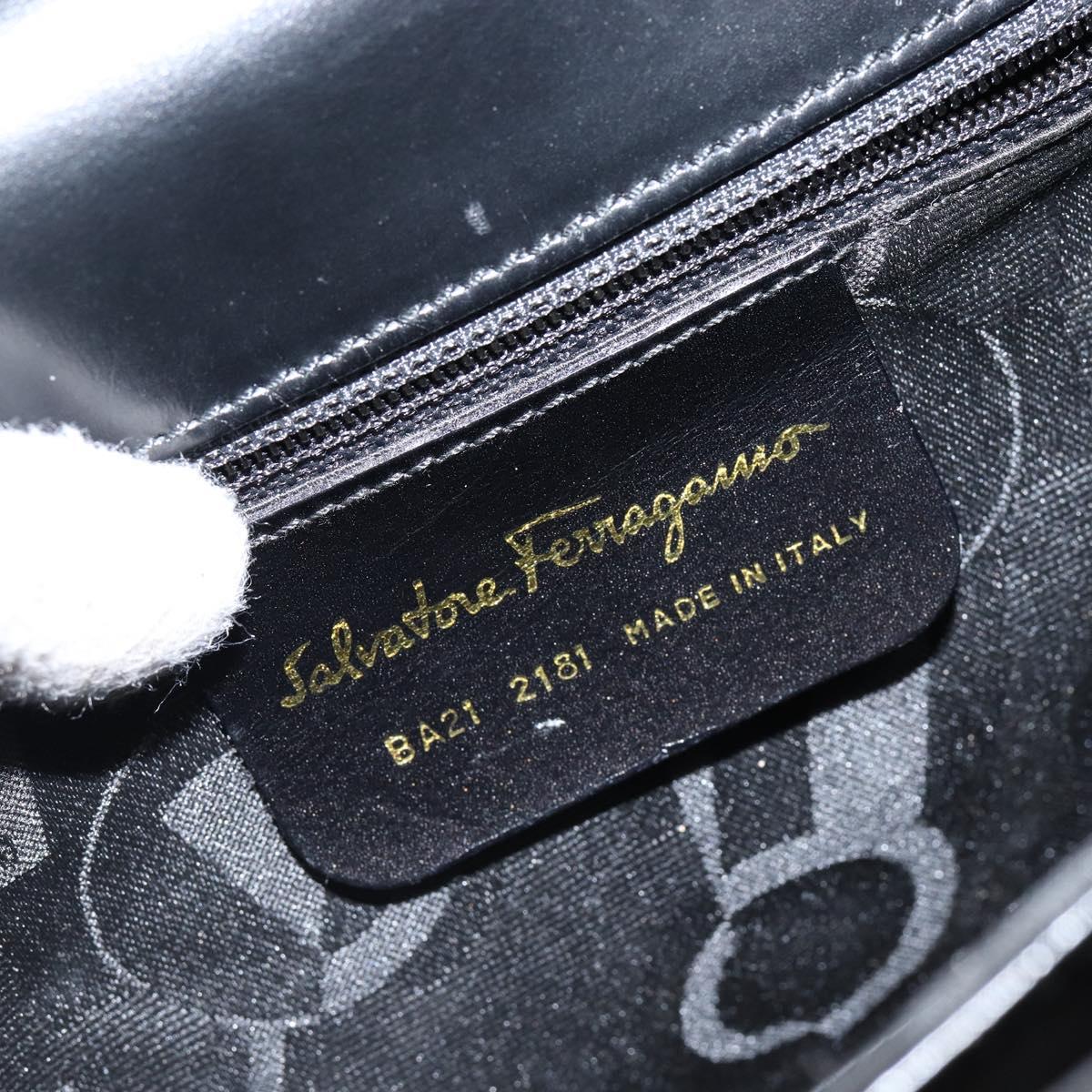 Salvatore Ferragamo Gancini Hand Bag Leather 2way Black Gold Auth 144914