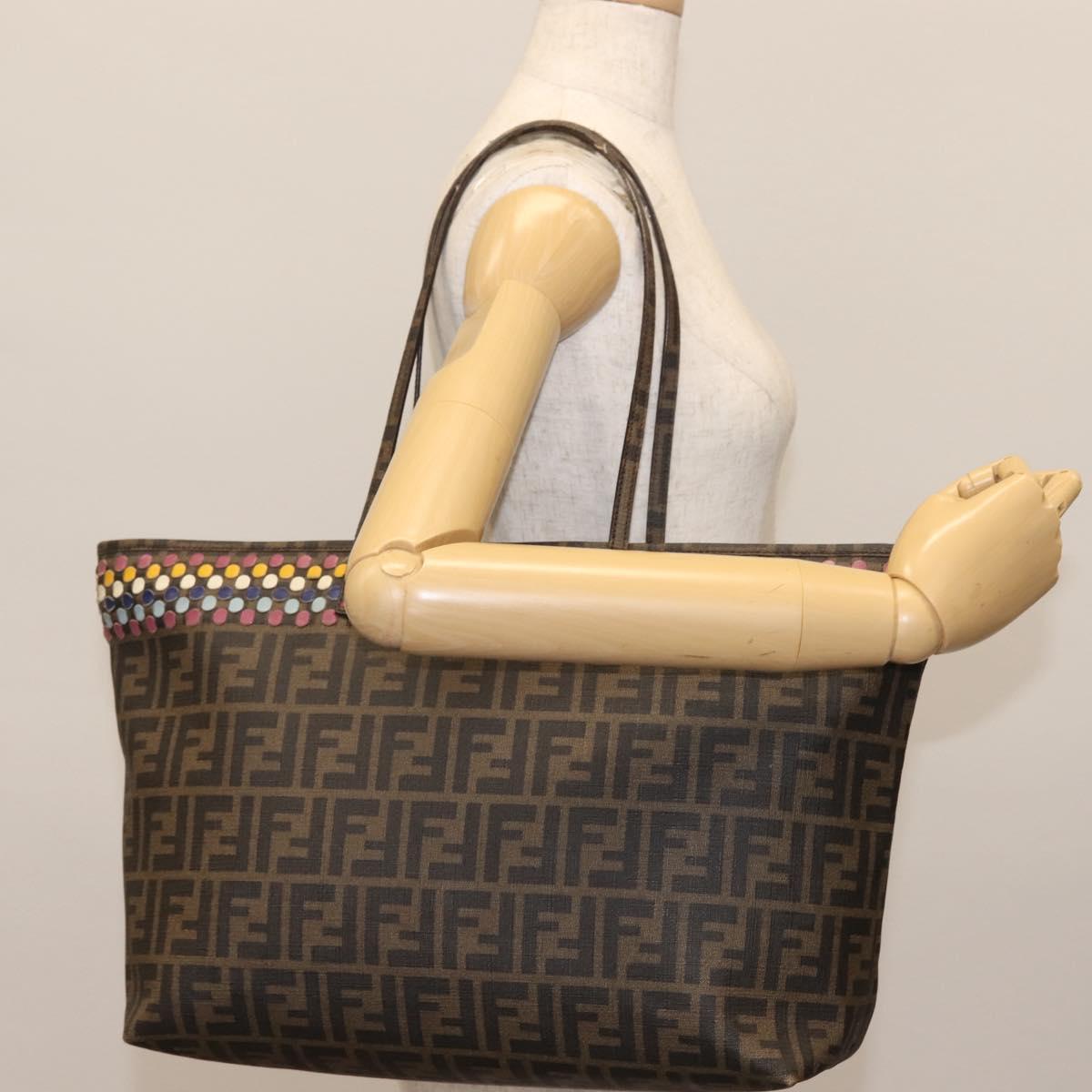 FENDI Zucca Canvas Tote Bag Black Brown Auth 144917