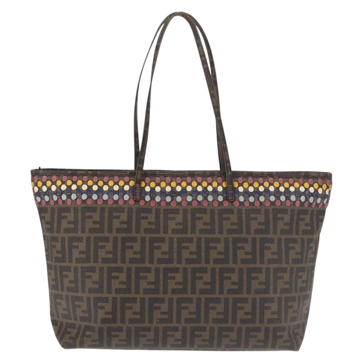 FENDI Zucca Canvas Tote Bag Black Brown Auth 144917