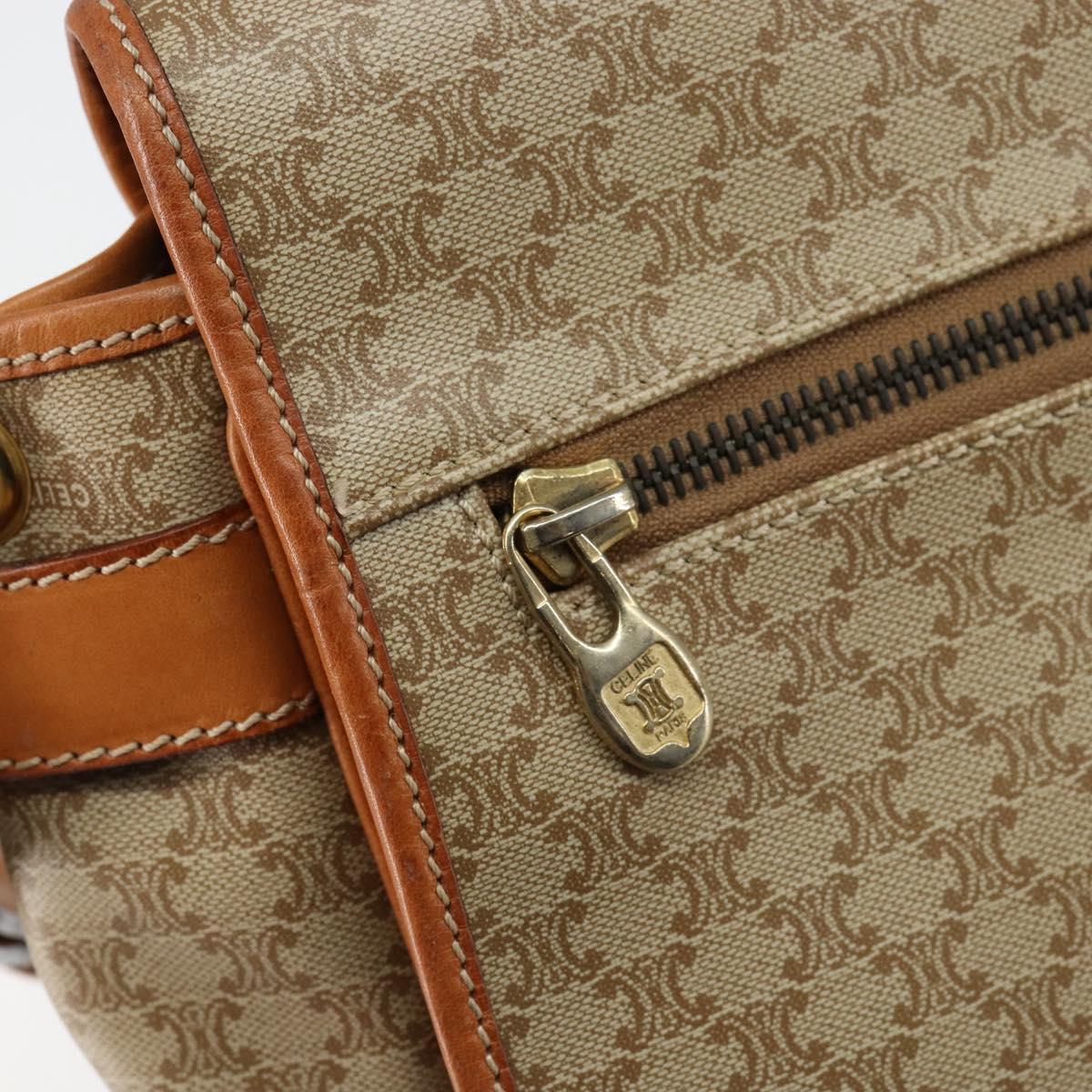 CELINE Macadam Canvas Shoulder Bag PVC Beige Gold Auth 144918