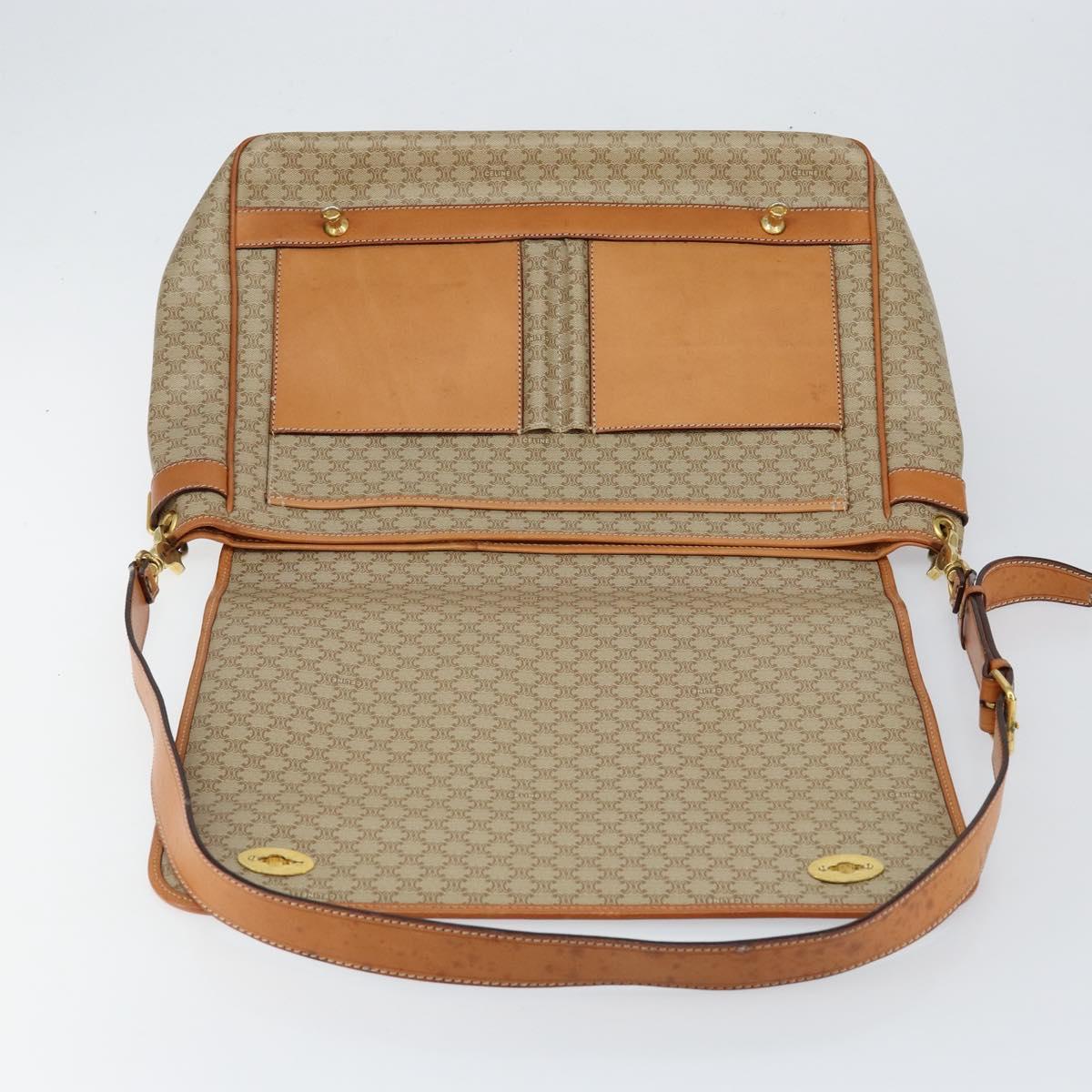 CELINE Macadam Canvas Shoulder Bag PVC Beige Gold Auth 144918