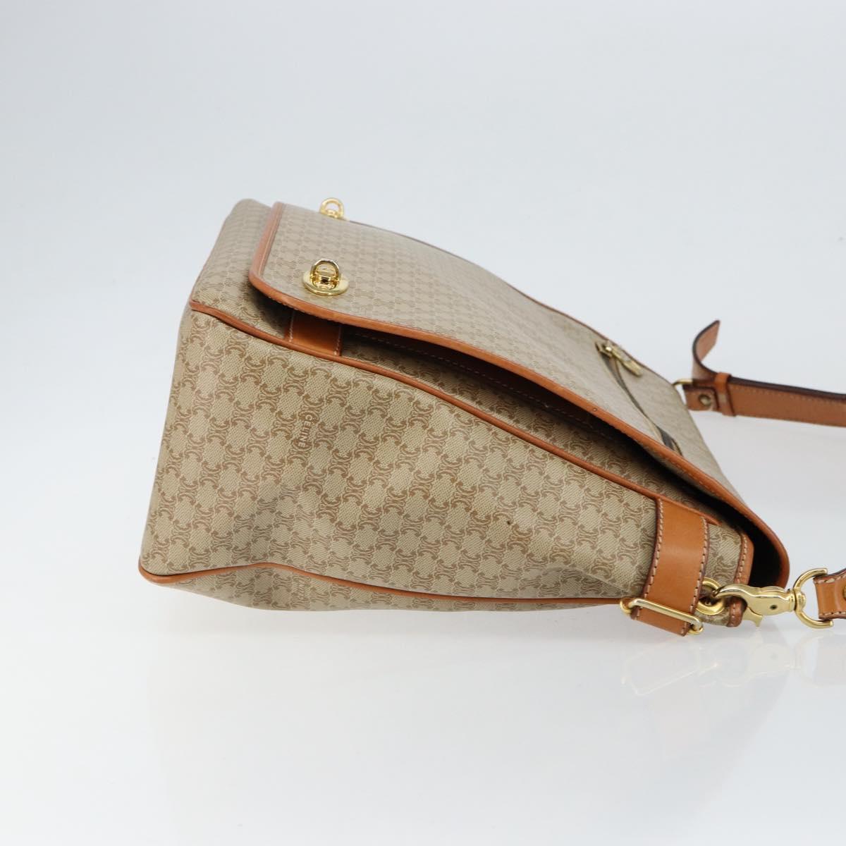 CELINE Macadam Canvas Shoulder Bag PVC Beige Gold Auth 144918
