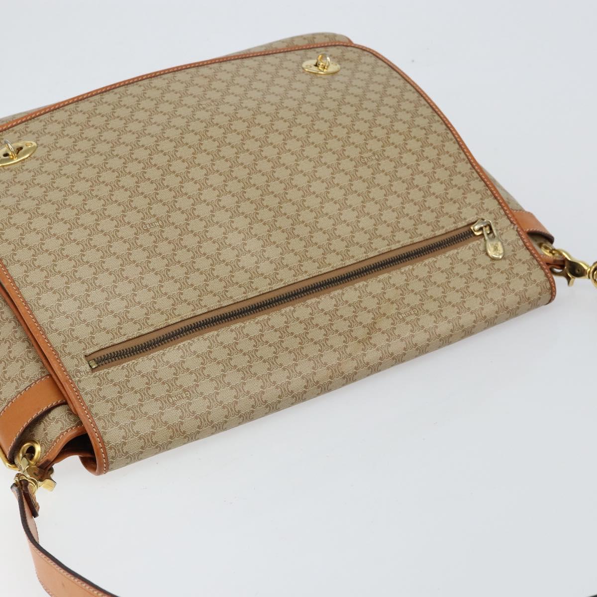 CELINE Macadam Canvas Shoulder Bag PVC Beige Gold Auth 144918