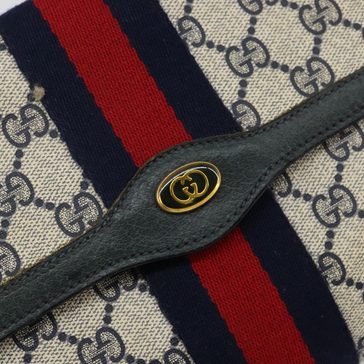GUCCI GG Supreme Sherry Line Clutch Bag PVC Navy Red 89 01 006 Auth 144919