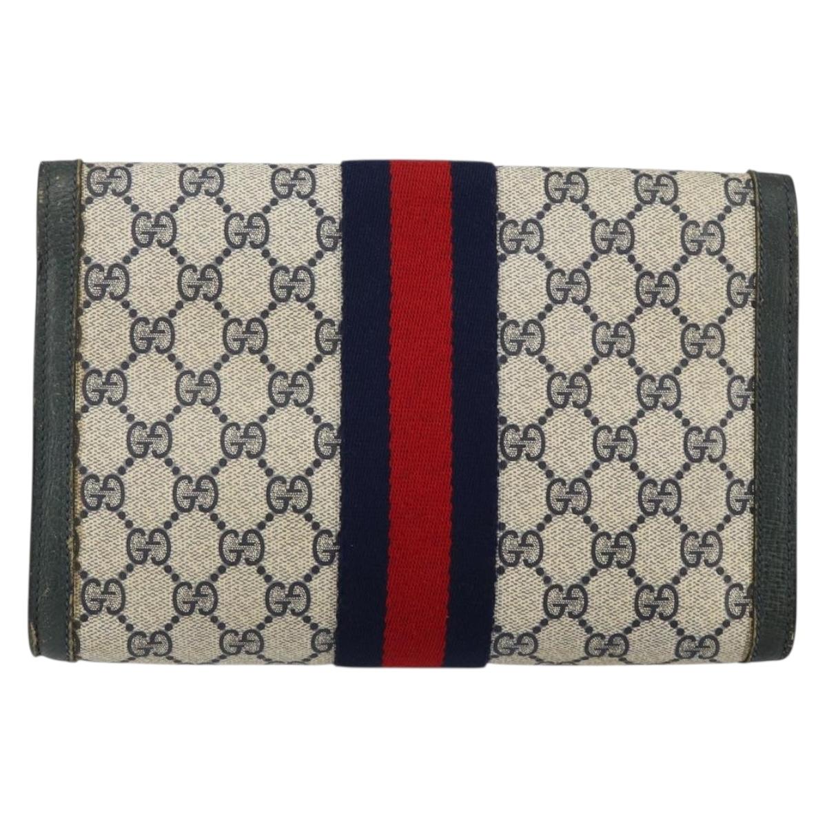 GUCCI GG Supreme Sherry Line Clutch Bag PVC Navy Red 89 01 006 Auth 144919