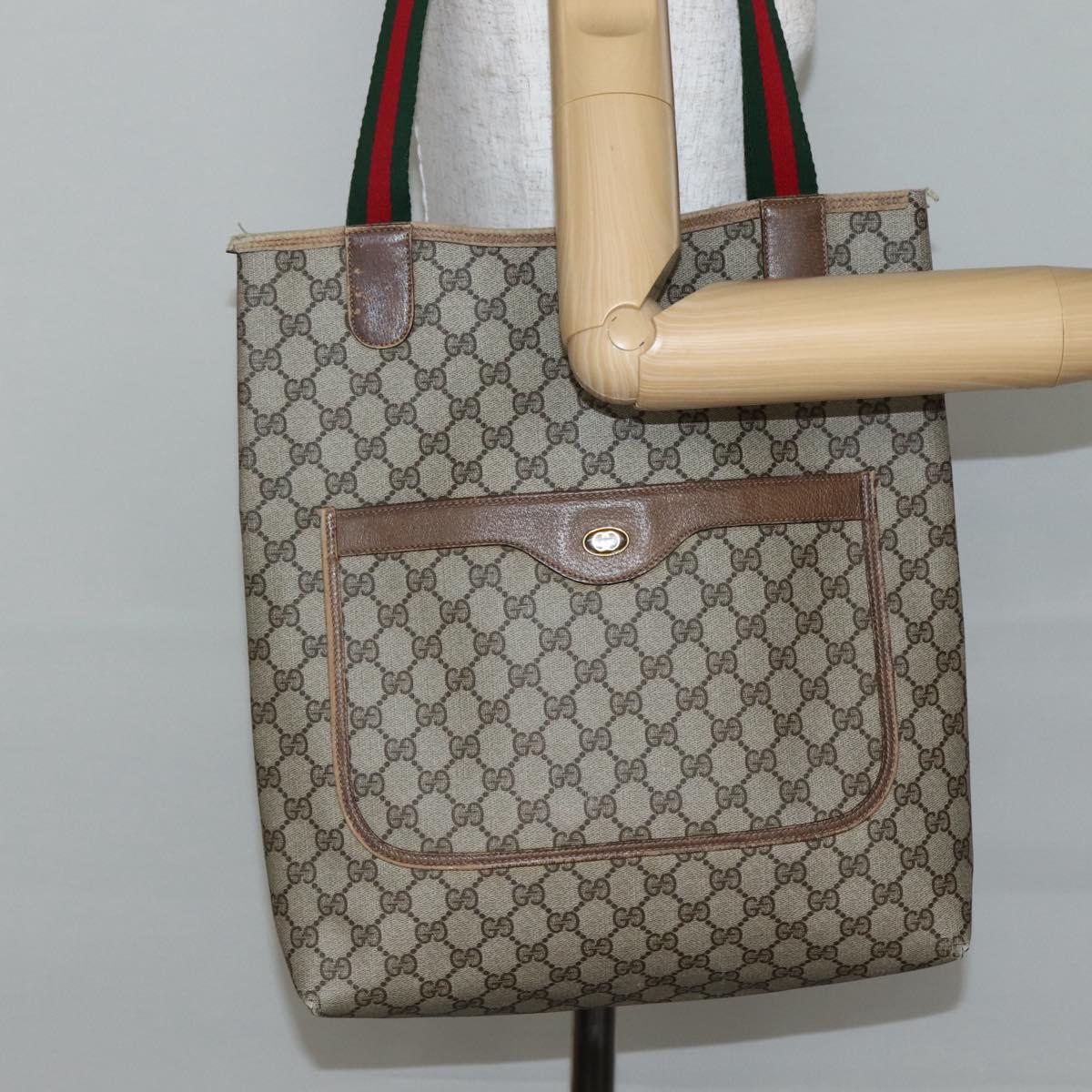 GUCCI GG Supreme Web Sherry Line Tote Bag PVC Beige Gold 39 02 003 Auth 144920