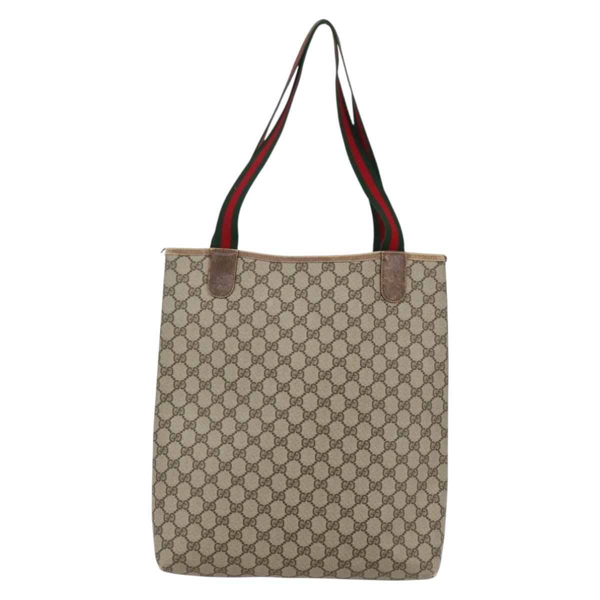 GUCCI GG Supreme Web Sherry Line Tote Bag PVC Beige Gold 39 02 003 Auth 144920