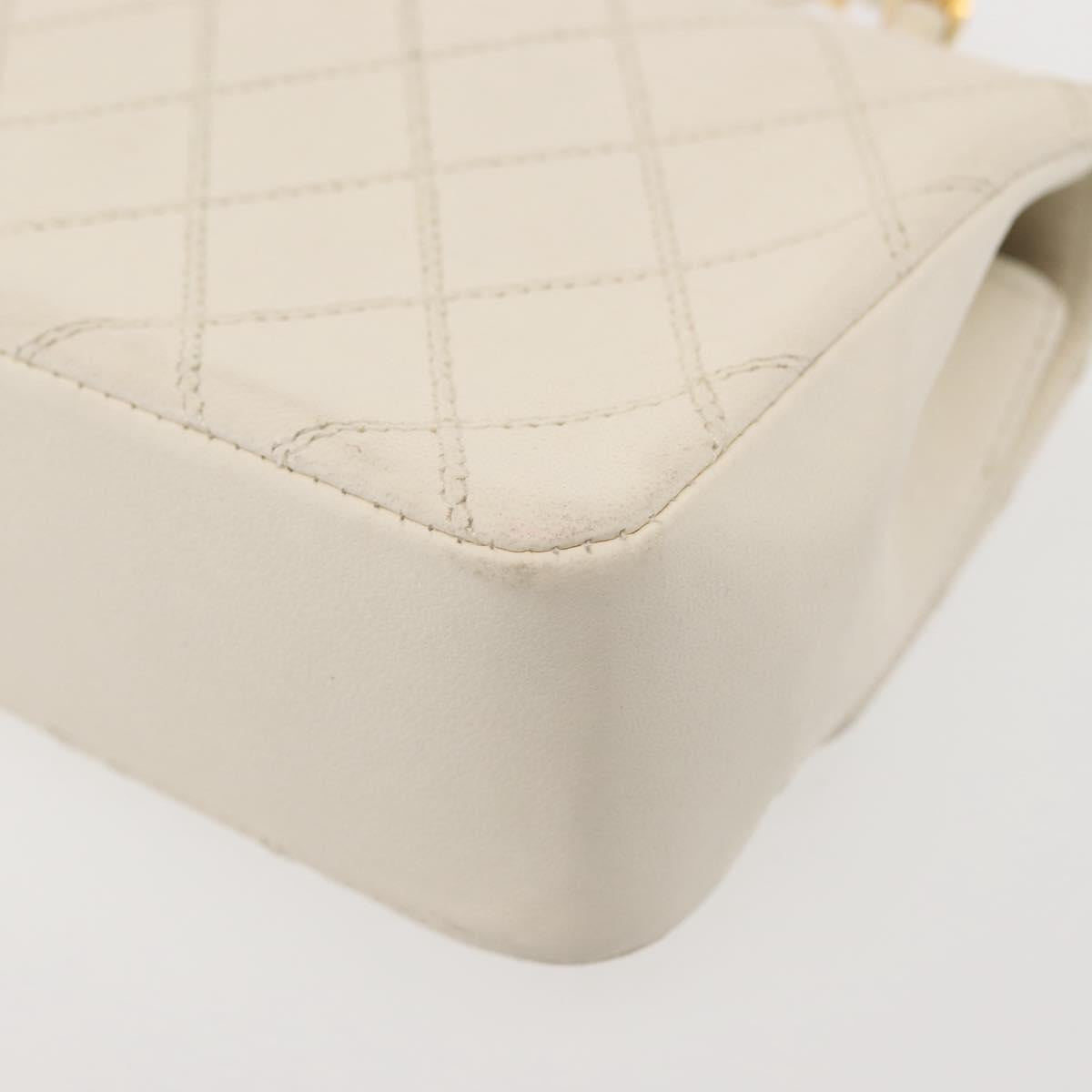 CHANEL Chain Bicolore Shoulder Bag Lamb Skin White Gold CC Auth 144923