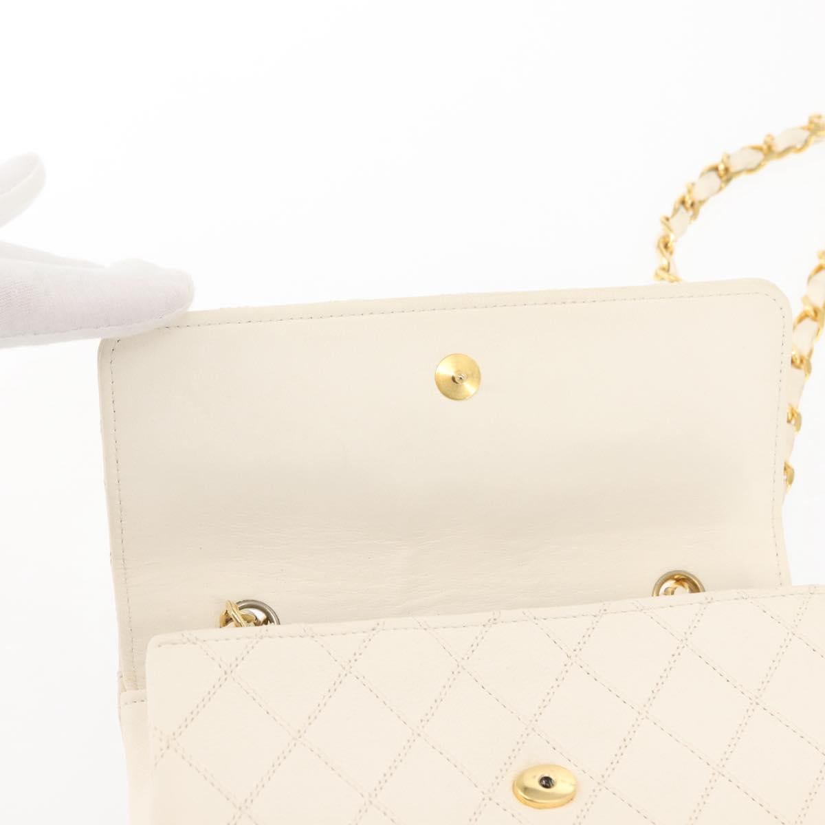 CHANEL Chain Bicolore Shoulder Bag Lamb Skin White Gold CC Auth 144923